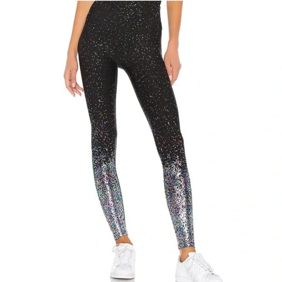 Beyond Yoga High Waisted Alloy Ombre Midi Legging Black Iridescent Speckle Large - Picture 11 of 15